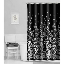 Cortina de chuveiro em tecido de seda sintética com estampa em preto e branco, 178 x 183 cm (70 x 72 polegadas)