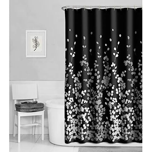 Cortina de chuveiro em tecido de seda sintética com estampa em preto e branco, 178 x 183 cm (70 x 72 polegadas)