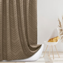 Extra pitkä boheemi suihkuverho, kudottu kangas, 84 tuumaa, khaki, 72x84, tuftattu chevron-raidallinen moderni tyylikäs teksturoitu minimalistinen