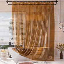 Cortina de ducha extralarga de EVA de 72x84 pulgadas, 2 en 1, color ámbar transparente, con peso, 12 ojales y 3 piedras, compatible con barras