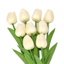 Conjunto de 15 Tulipas Artificiais Realistas em Plástico com Efeito Seda Sintética para Decoração de Casa, Cor Branco Leitoso