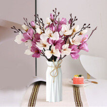 2 Buquês de Flores + 1 Vaso de Plástico em Promoção! Decoração de Mesa para Sala de Estar com Flores Artificiais Rosa. Flores Artificiais em