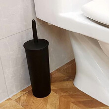 Kompakte, freistehende WC-Bürste mit Halterung, platzsparend, robust, gründliche Reinigung, mit Bürstenabdeckung – Schwarz