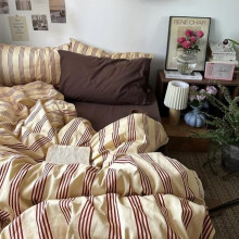 Súprava obliečok na perinu s retro pruhmi, 100 % bavlna, 3-dielna, vintage červená potlač, mäkká, priedušná, zips + úchytky v rohoch,