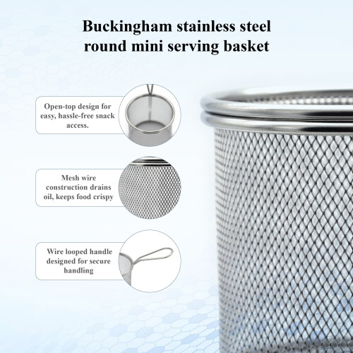 Buckingham Stainless Steel Round Mini Basket with Sturdy Handle 2