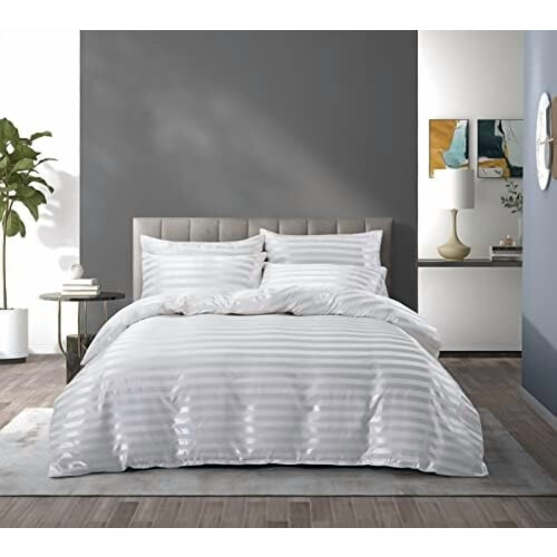 Elfenbensfärgad satinpåslakanset, 5 delar, Queen size 1