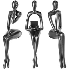 Estátua do Pensador Dourado – Escultura Abstrata em Resina para Casa/Escritório, Posição Sentada (Base Preta), Ótima Ideia para Presente