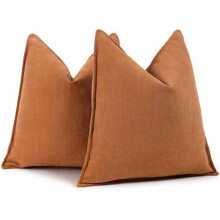 Orange Chenille Örngott 20x20, Set med 2, Mjuka Lyxiga Dekorativa Prydnadskuddar för Soffa, Säng & Heminredning