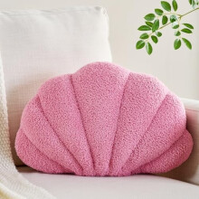 Almofada decorativa em formato de concha rosa, 45x33 cm, ideal para cama, sofá e sala de estar – Almofada macia e felpuda com tema de praia.