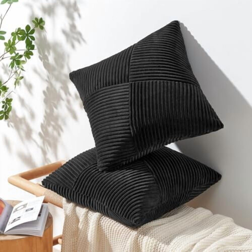 Fodere per cuscini in velluto a coste verde oliva, 45x45 cm, set da 2 2