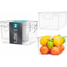 Contenitori in plastica trasparente con maniglia – Organizzatori per scaffali, armadi, dispense, frigorifero e congelatore (confezione da 2)