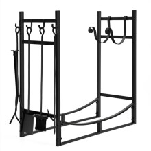 Portalegna per camino in metallo nero da 76 cm con supporti per legna da ardere