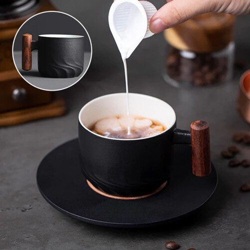 Decorative Ceramic Mug Wooden Handle Coffee Cup, Tea Cup, Gradient Glaze, Exquisite Ceramic Small Cup Large Ceramic Mug 1