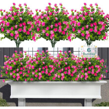 Confezione da 6 fiori artificiali resistenti ai raggi UV per esterni, vasi e fioriere: felci e arbusti rosa, compatibili con vasi da esterno.