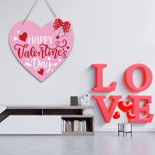 Colgante de puerta de San Valentín con forma de corazón de madera 2