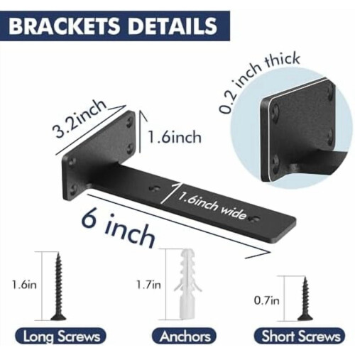 12-pack svarta flytande hyllkonsoler, 15 cm kraftiga, 2