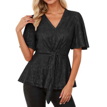 Pailletten-Top für Damen, Kurzarm, ideal für Karneval und Freizeit. Modische, lockere Bluse mit Rundhalsausschnitt, elegant und funkelnd –