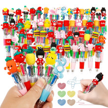 Conjunto de 60 Mini Canetas Esferográficas Retráteis 4 em 1 Multicoloridas, 15 Desenhos Animados, Canetas Fofas e Kawaii – Compatíveis com