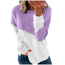Blusas moradas de manga larga para mujer, camisas con cuello en V y estampado floral para mujer-L