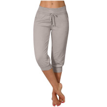Damen-Caprihose mit niedrigem Bund, Kordelzug, 7/8-Länge – Schmale Passform, dehnbare Sportbekleidung mit Taschen, bequeme Athleisure-Hose in