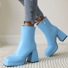 UTTOASFAY Uitverkoop Schoenen Dames Laarzen, Effen Kleur Dikke Hoge Hak Dames Laarzen Enkellaarsjes Flash Picks