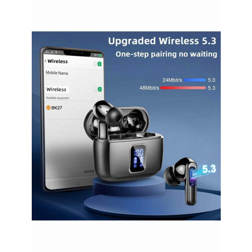 Ασύρματα ακουστικά BK07, Bluetooth 5.4, HiFi Stereo, ANC+ENC, Έλεγχος αφής, Μικρόφωνο HD, Χρόνος 1