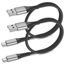 60 cm USB-A till USB-C-kabel, 2-pack, flätad snabbladdningskabel, kompatibel med iPhone 15/16/17Pro Max, iPad Air Pro, Samsung S24/S23Ultra