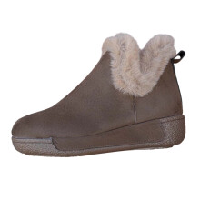 Winterlaarzen voor dames, sneeuwlaarzen met voering, platte hak, ronde neus, enkellaarsjes, warme, zachte suède, casual schoenen in koffiekleur.