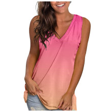 Tonade linnen för kvinnor, sommar, lösa, casual, v-ringade, smala, ärmlösa t-shirts, semester, strandlinnen