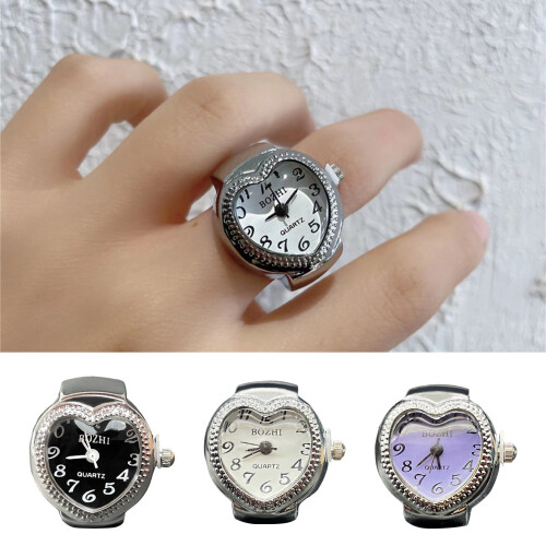 Ρολόι με δαχτυλίδι καρδιάς Love Heart Ring Ελαστικό μπρασελέ από ανοξείδωτο ατσάλι