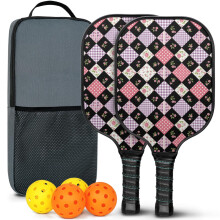 Set de palete de pickleball din fibră de sticlă cu motive florale, cu 2 mingi și geantă, compatibile cu jocuri de interior/exterior