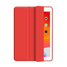 Capa dobrável tripla de silicone macio para iPad de 6ª geração, compatível com iPad de 5ª geração – Vermelha