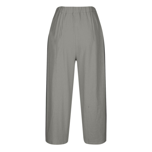 Γυναικείο Μονόχρωμο Παντελόνι Capris με Ρίγες στο Πλάι, Κορδόνι στη Μέση, με Τσέπες, 2