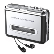 Leitor de cassetes portátil com fone de ouvido, converte fitas cassete para MP3, compatível com laptop/PC/MAC – Prateado