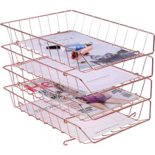 Bandeja Empilhável para Cartas, Organizador de Mesa para Correspondências, Revistas, Documentos e Acessórios, Bandeja de Papel em Arame, Ouro Rosa