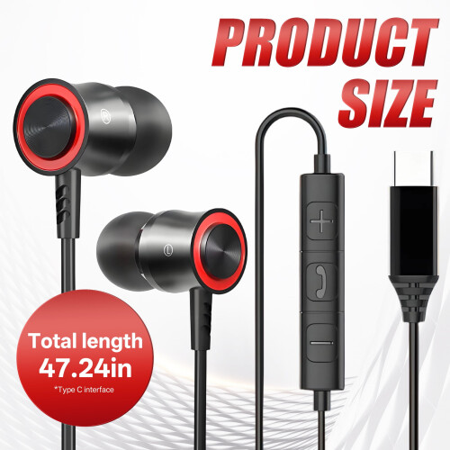 Ενσύρματα ακουστικά USB C, ακουστικά ενδώτια με απομόνωση θορύβου και μικρόφωνο, 1