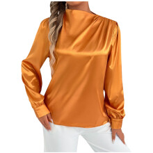Damskie bluzki jesienne z długim rękawem i okrągłym dekoltem z jedwabiu – miękkie, poliestrowo-bawełniane, w rozmiarze plus size (S-XL)