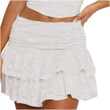 Minigonna da donna in pizzo floreale con orlo a balze trasparente stile Y2K