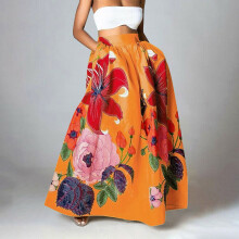 Maxi-Röcke für Damen, trendiger Boho-Stil mit Blumenmuster, hoher Taille, fließender langer Rock für Partys und Strand mit Taschen