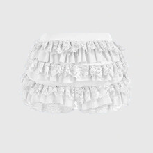 Pantaloncini da donna in stile Lolita con volant, inserti in pizzo, vita elasticizzata e fiocco sul davanti, modello a zucca.