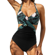 Baddräkter för kvinnor, magkontroll, utskuren, hög midja, omlott, knytning i ryggen, jumpsuit, bikini, baddräkt