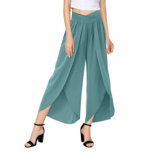 Calça pantalona feminina, calça palazzo de cintura alta, estilo culote, para ioga, hippie, boho, praia, plus size, verde.