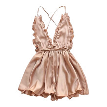Lingerie Sexy de Renda para Mulheres 2025 Camisola com Decote em V, Alças e Babados em Tons de Bordô