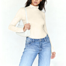 Ropa de invierno para mujer: Camisetas térmicas de manga larga con cuello alto simulado, forradas de felpa y de corte ajustado.