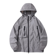 Leichte Herrenjacken in Übergrößen (S-4X Plus Size), Sonnenschutz, lange Ärmel, Kapuze mit Reißverschluss vorne, Taschen, lässige, einfarbige,