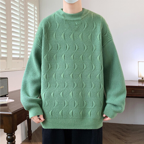 Herren-Plüschpullover mit Rundhalsausschnitt, warm, weich, langärmelig, modische Strickware, Herrenpullover, leicht (Grün, L) 1