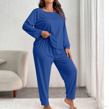 Plus size pyjamassæt til kvinder, 2-delt nattøj, langærmede toppe og lange bukser