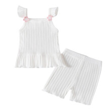 Baby Mädchen Frühling Sommer Rippstrick Baumwoll-Top Shorts Ärmellos Weste Outfit Kleidung, 2-3 Jahre