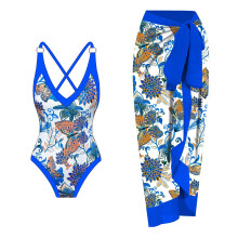 Costume da bagno intero da donna, top con lacci, costume da bagno comodo con gonna lunga, set da spiaggia a due pezzi