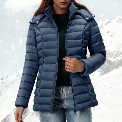 Damen-Steppjacke mit Kapuze, Marineblau, Größe M 2